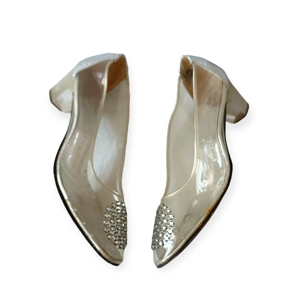Vintage 60s Herbert Levine Clear Vinyl Lucite Heels Rhinestone Pumps Beth Levine
